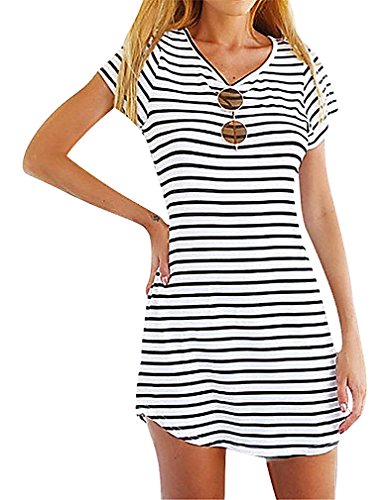 us เดรสลำลอง stripes เดรสแขนสั้น