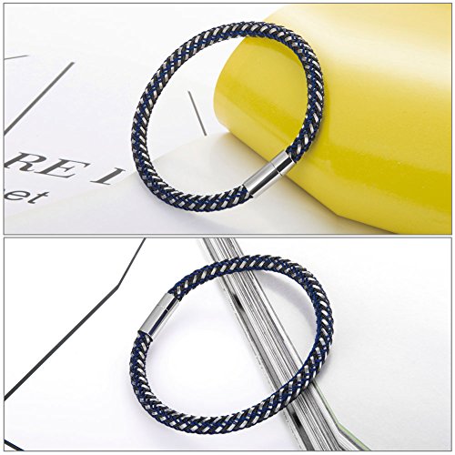 murtoo Stainless Steel Bracelet for Gift Braided Bracelet For Men Women Titanium Magnetic Clasp 8.27" Perfect Gift (Blue)