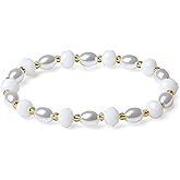 MetJakt Handmade Women's Stretch Bracelets Pearl Crystal faceted Austrian Crystal Multicolor 8MM Crystal Beads Shell Pearl Jewelry for Women