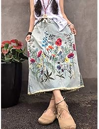 Vestido de media falda para dama, vintage, elástico, cintura casual, de algodón, S, Estilo 2 Azul