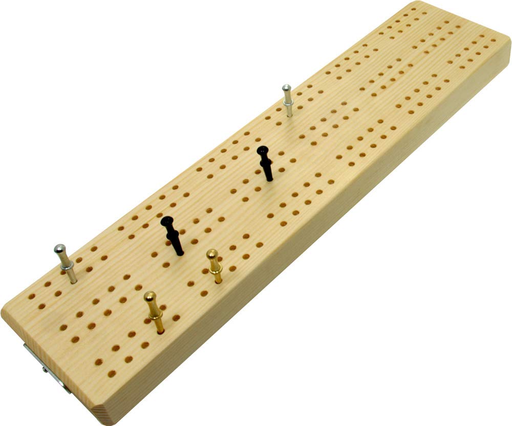 Brimtoy 3 Track Wooden Cribbage Board - 30cm/12 with Peg Storage Compartment - Supplied with 6 Metal Quality Pegs - Handmade in the UK, Adult/Unisex