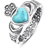 AVECON Heart Turquoise Claddagh Rings 925 Sterling Silver Celtic Knot Ring Turquoise Rings for Women Statement Engagement Ring December Birthstone Irish Jewelry Gifts Fit Women Size 9