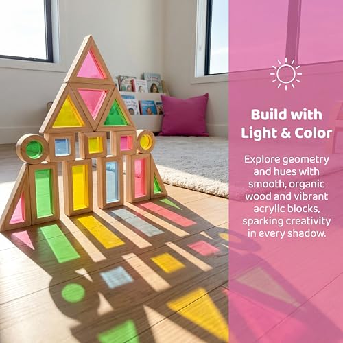 AM ANNA Rainbow Wooden Building Blocks for Toddlers 1-3, 24 Pcs Rainbow Stacker Stacking Game Construction Building Toys Set, Preschool Colorful Learning Educational Toys Boys & Girls