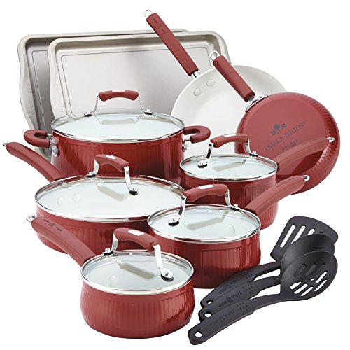 Click Here to See More Images Paula Deen Savannah Collection Aluminum Nonstick 17-Piece Cookware Set, Red