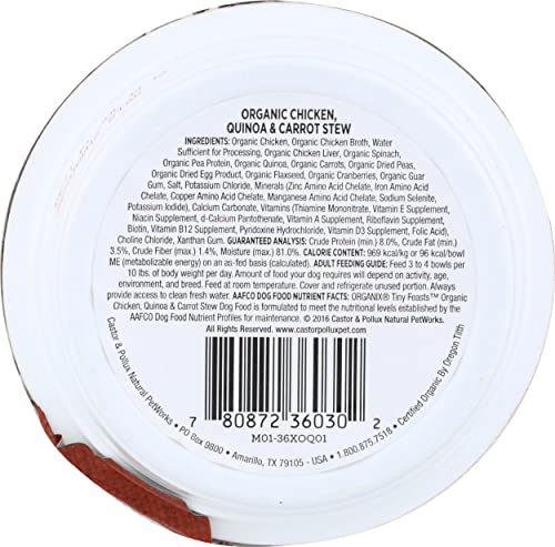 CASTOR & POLLUX, STEW ORGANIX CHICKEN QUINOA CARROT TINY FEAST ORGANIC, 3.5 OUNCE