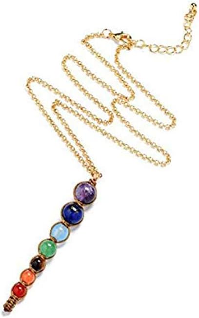 7 Chakra Beads Pendant Chain Necklace Women Yoga Reiki Healing Balancing Jewelry - Gold