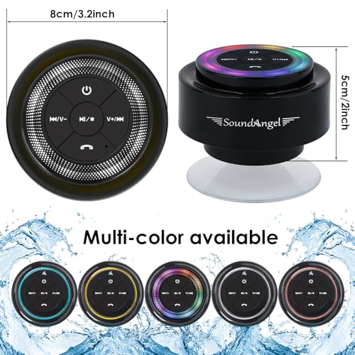 XLeader Shower Speaker, Upgraded,Certified IPX7 Waterproof, Mini Bluetooth Wireless Small Speaker with Lights, Suction Cup and Mic for Bathroom, Crystal Sound&Bass,12H Playtime, Ideal Electronic Gifts