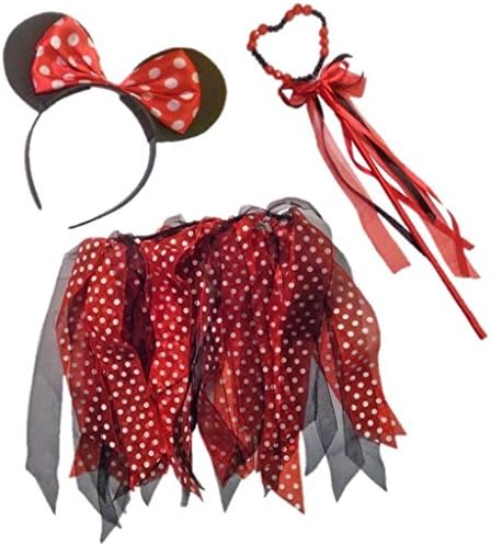 girls mini mouse fancy dress up set wand ears tutu party cute spotty