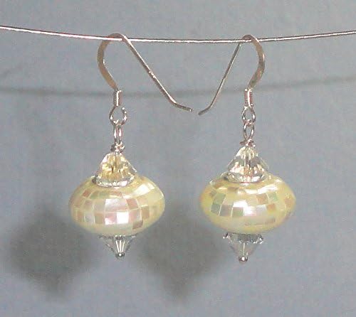 Mother of Pearl Mosaic Swarovski Crystal Sterling Silver "Lantern" Earrings