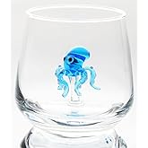 HeguSun 3D Drinking Glass Cup with Cute Animal Figurine Inside, Hand Blown Glass Octopus Figure Inside Mug, Stemless Glass for Wine, Water, Milk, Beverages, 12oz (Octopus)