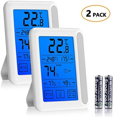 [Newest Design]Pkman™ 2Packs Indoor Digital Hygrometer Thermometer,Humidity Temperature Monitor With Backlight LCD Screen &amp;Touchscreen,Built-in Magnets,Switched Celsius or Fahrenheit …