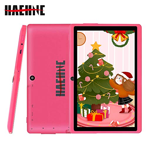 Haehne 7 Inch Tablet PC – Google Android 9.0 Pie, 1G RAM 16GB ROM, Quad Core, 1024 x 600 IPS HD Display, Dual Camera, 2800mAh, WiFi, Bluetooth (Pink)