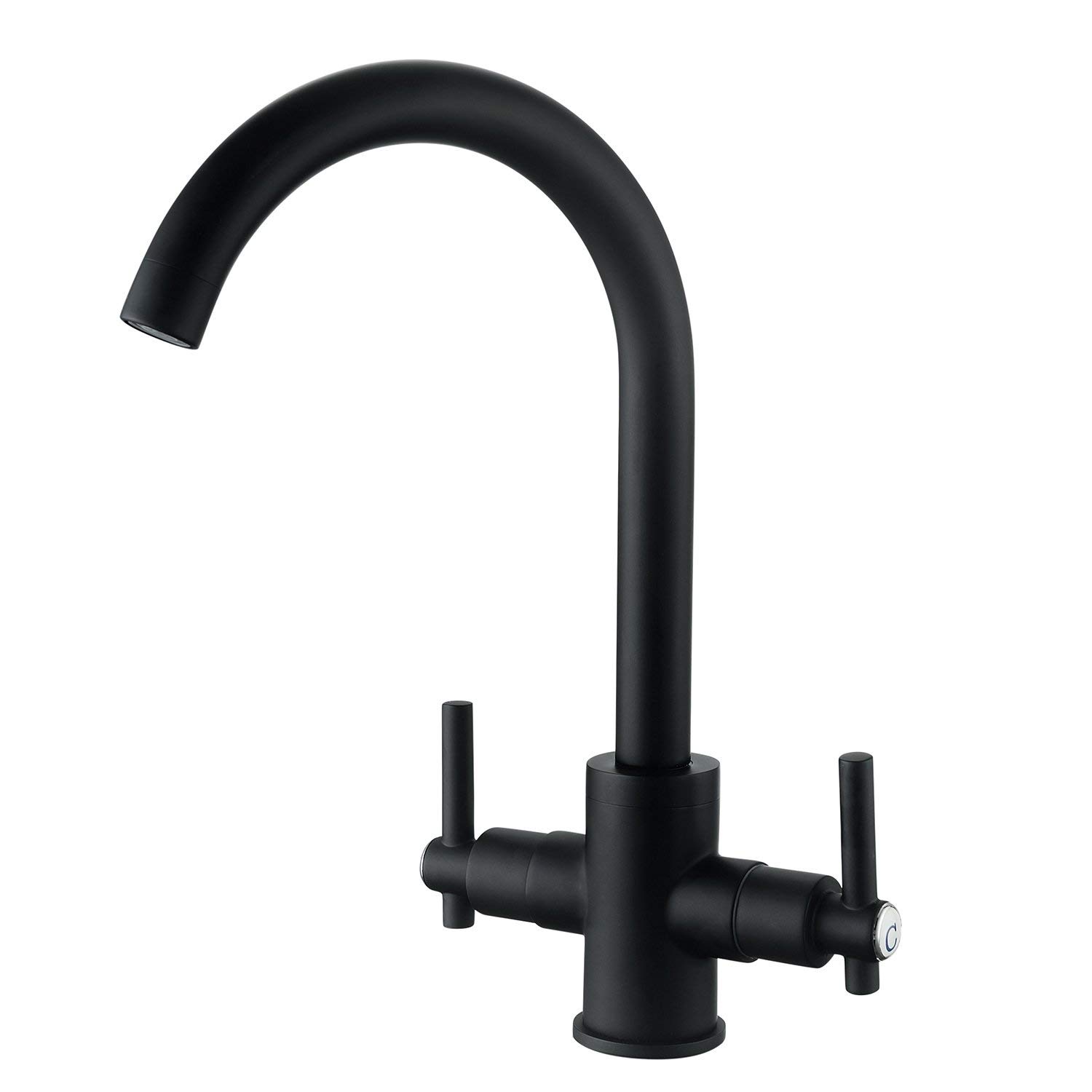 Funime® Black Kitchen Sink Taps Mixers Dual Lever Monobloc Swivel Spout Matt Black Kitchen Taps Mixer 1 Hole Twin Lever Kitchens Faucet Hot Cold Water Stainless Steel Tap