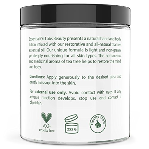 Essential Oil Labs Beauty â€˜Restoreâ€™ Tea Tree Oil Lotion 8.8 oz., 91% Organic Ingredients, Restorative Lotion Infused with Tea Tree Essential Oil, Moisturizing Relief