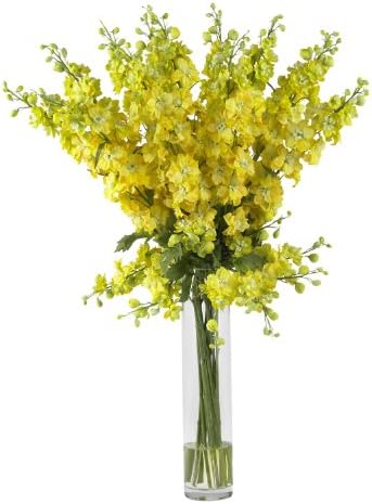 Nearly Natural 1224Yl Delphinium Silk Flower Arrangement Yellow