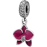 Flower Charm 925 Sterling Silver Orchid Charm Flower Pendant Orchid bead for Pandora Charms Bracelet-Gift for Anniversary Birthday Christmas Day