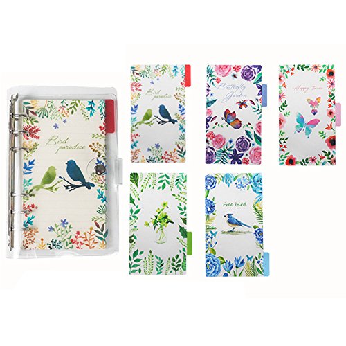 Eilova A5 6-Hole PVC Binder Notebooks Clear Refillable Journal Planner Notepad Loose Leaf Folder(1x Ruled Inner Paper+1x Zip Storage Bag+1x Page Maker + 5X Index Tabs Divider)