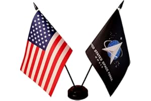 ZIGVERT America & Space Force Twin Desk Flag, U.S. Space Force and American Table Flag, 8 x 5 Inches Military Office Desk Table Flags - USA & Space Force Stick Flag with Flag Stand