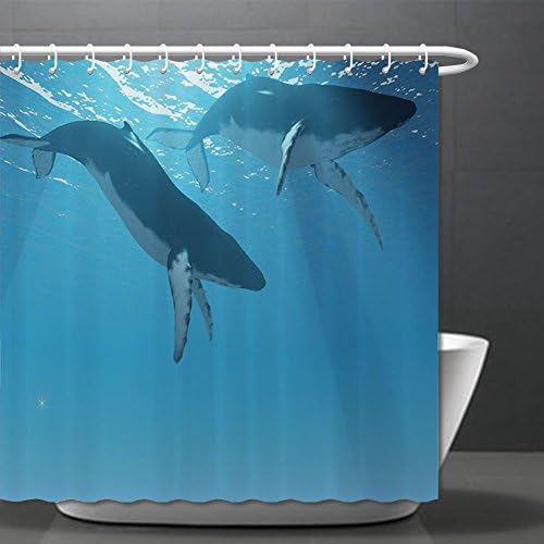 Ocean Decor Collection Two Humpback Whales Swim near the Ocean Surface in the Light Rays from the Sun Picture Polyester Fabric Bathroom Shower Curtain Dimgray Ligt Blue ¸±±¾ 70.8x84in