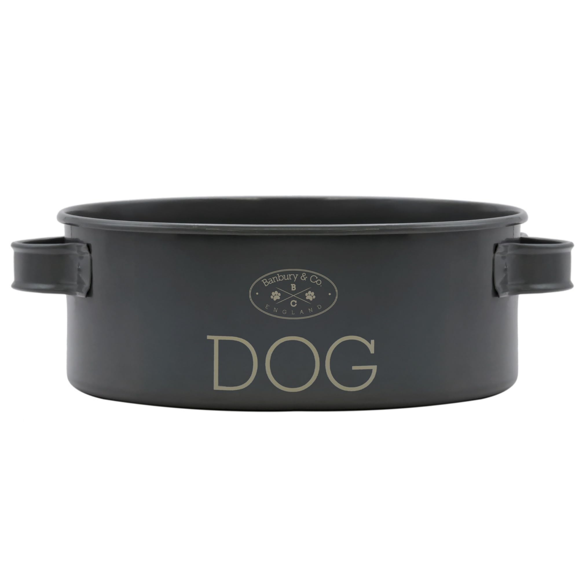 Banbury & Co Galvanised Steel Dog Bowl | Durable, Non-Toxic & Rust-Resistant Metal Dish | Lightweight with Riveted Handles | Grey | For Medium to Large Dogs | Diameter: 22cm x Height: 7cm