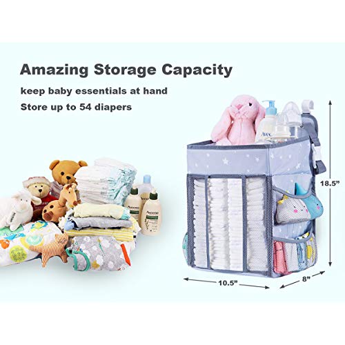 Diaper Caddy Organizer for Changing Table | Hanging Diaper Stacker for Nursery Organization | Crib Side Organizer | Newborn Baby Shower Gifts Light Grey