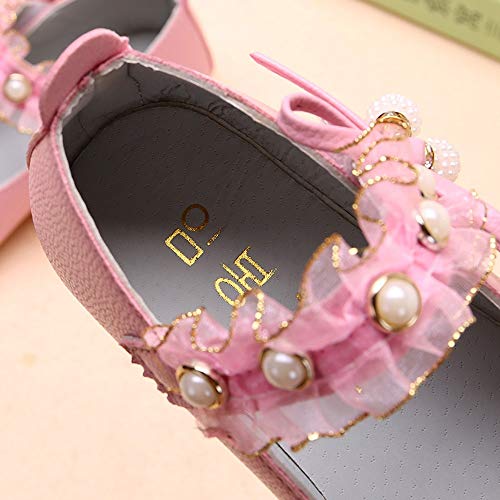 Tantisy ♣↭♣ Girls Princess Shoes // Kids Fashion Elegant Pearl Lace Single Shoes Leather Soft Casual Shoes Dancing Shoes Pink
