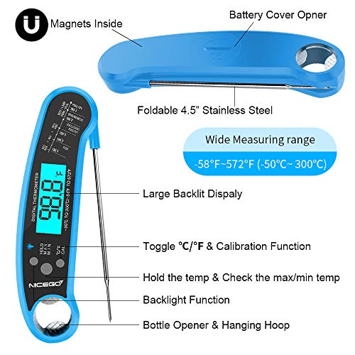 NiceGo Digital Instant Read Meat Thermometer with Probe Fast Waterproof Thermometer with Back light and Calibration. Digital Food Thermometer for Cooking, Kitchen, Outdoor Cooking, BBQ Grill. - Thumbnail 5