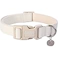 DOGWONG Cotton Hemp Dog Collar, Heavy-Duty White Dog Collar Adjustable Soft Natural Fabric Pet Dog Collar Cute Wedding Puppy Necklace for Small Medium Large Dog
