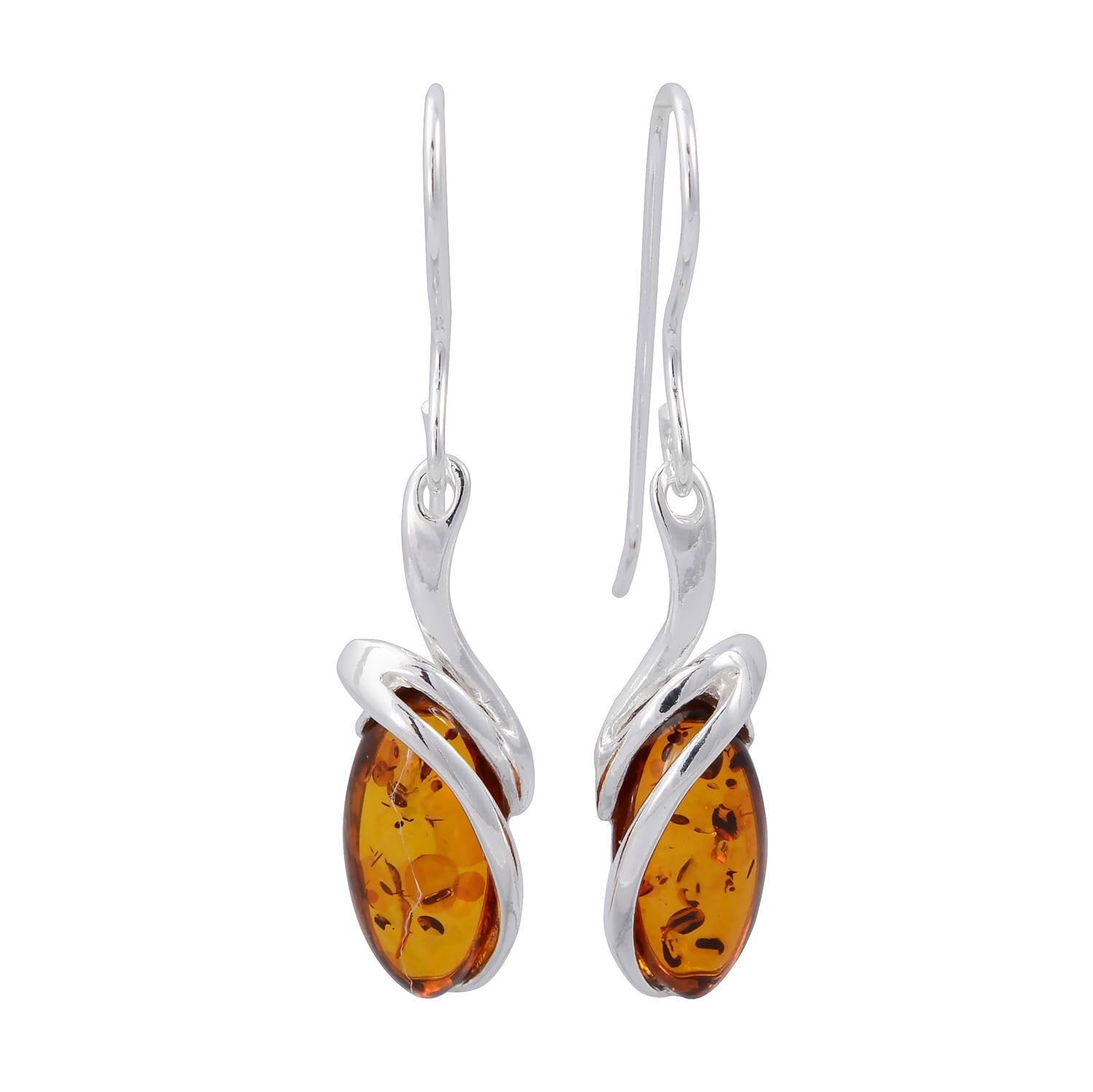 Sterling Silver and Baltic Fish Hook Honey Amber Earrings Gemma