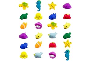 QINGQIU 24 PCS Sea Animals Kawaii Squishies Mochi Squishy Toy Stress Relief Toys Pack for Kids Boys Girls Party Favors Birthday Gifts