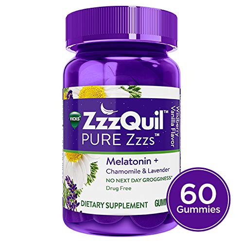 Vicks ZzzQuil PURE Zzzs Melatonin Natural Flavor Sleep Aid Gummies with Chamomile, Lavender, & Valerian Root, 1mg per gummy, 60 ct