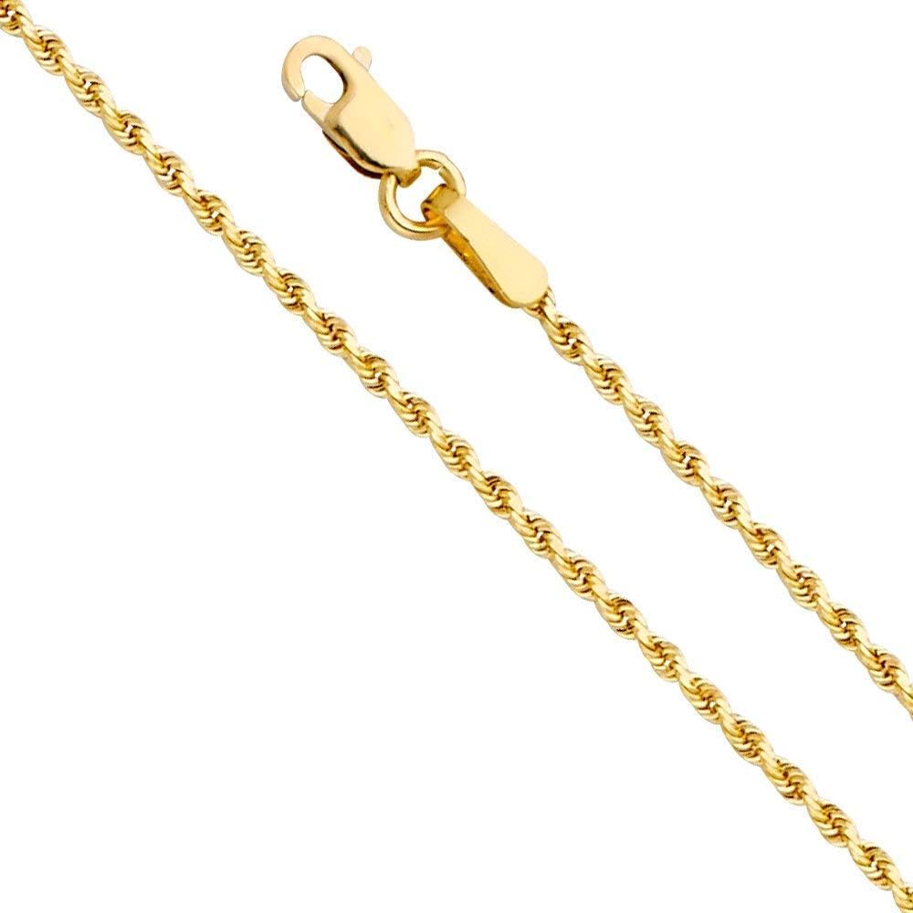 Dubai Collections 24K Rope Chain Necklace Thin for Some Charms Pendant Men Women Teens Children Strong w/Pendant White Gold 2mm Solid Lobster Plated Clasp 18inch - 24inch