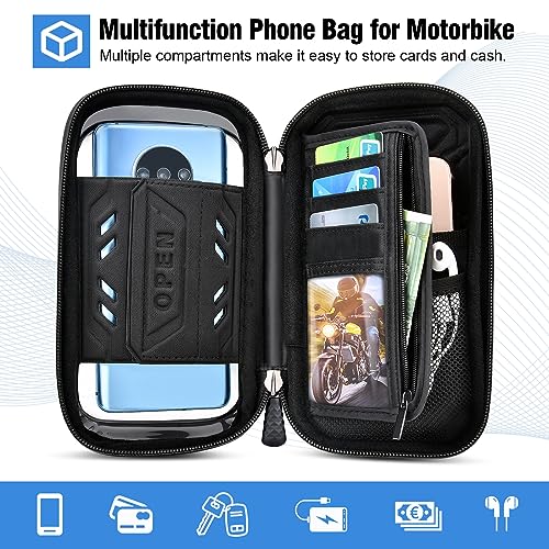 WACCET Waterproof Motorcycle Phone Holder with 360° Rotation with Touch Screen Door Phone Scooter for Phones up to 7.2 Inches (Black)