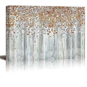 Canvas Wall Art - Abstract Trees with Golden Leaves - Giclee Print Gallery Wrap Modern Home Art Ready to Hang - 12x18 inches
