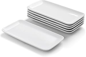 WishDeco Small Rectangle Serving Platters Set of 6, Ceramic Serving Dishes 9 inch / 23 cm, White Serving Tray for Salad, Dess