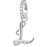 GLOWDAS Letter Charms Initial A to Z Necklace Pendant, 925 Sterling Silver Alphabet Beads and Ampersand & Charm fit European DIY Bracelet, Gifts for First Mothers Day/Christmas