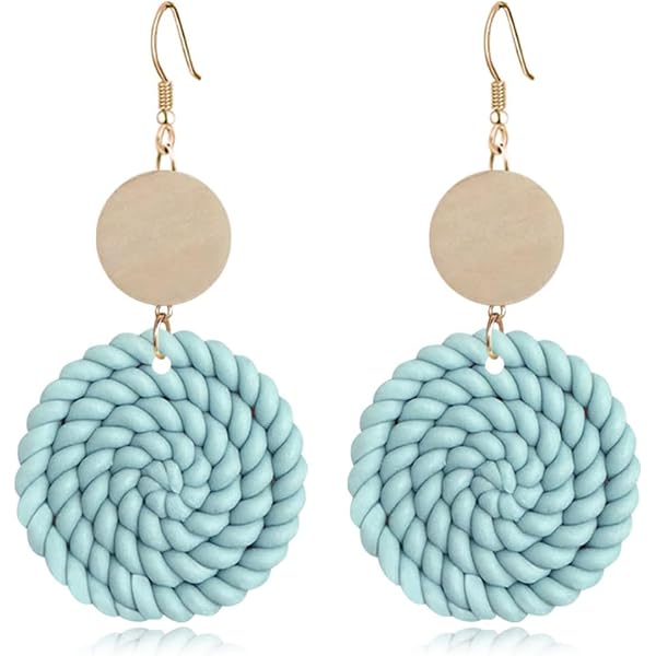 Lavy Chsia Handmade Polymer Clay Earrings – Boho Rattan Flower Dangle Earrings, Lightweight, Hypoallergenic