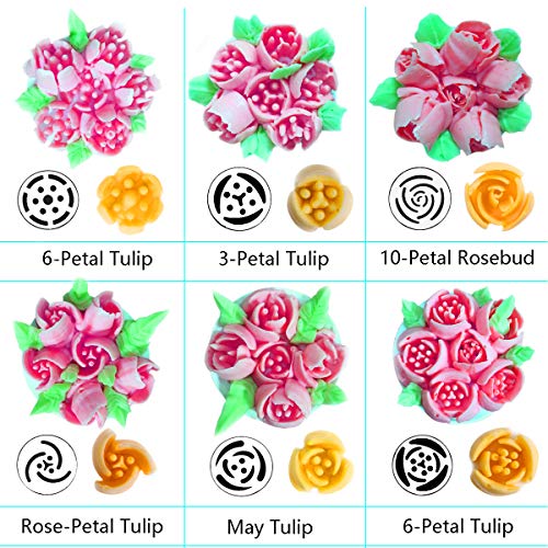 YIHONG Set of 20 Russian Piping Tips, Baking Supplies Cake Decorating Tips for Cookies Cupcake Birthday Party,20 Icing nozzles, 2 Leaf piping tips,1 Tri-coupler,1 Single-coupler - Thumbnail 3