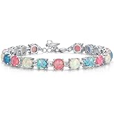 CiNily Rhodium Plated Fire Opal Women Jewelry Gemstone Bracelet 7"-8 1/2"