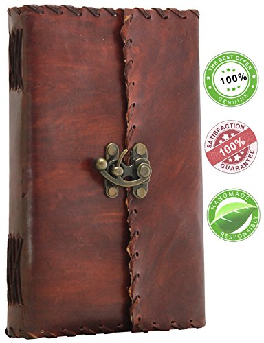Todays Sale on Leather Journal - 9 x 5'' Poet's Notebook / Sketchbook / Scrapbook / Travel Diary with Handmade Paper, Brown Leather Cover and Latch Closure from SouvNear