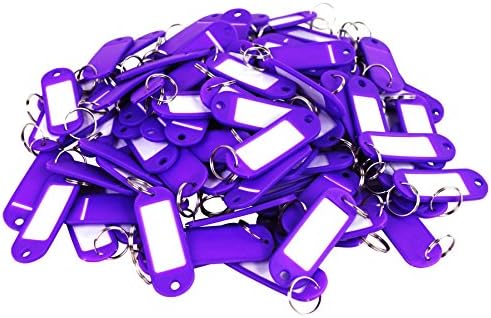 Lot of 100 Key ID Tags Labels Keychain Split Key Ring Name Tag Colors By Spreezie (Purple)