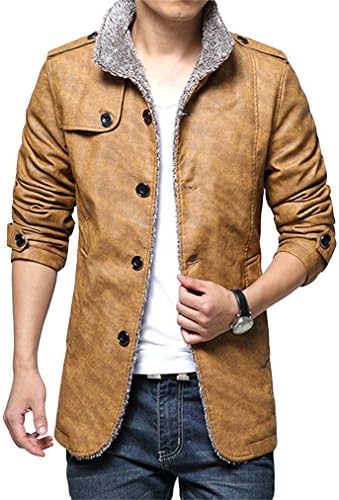 Wolfhowl Winter PU Leather Men Jacket Standing Collar Jackets Coat Yellow L
