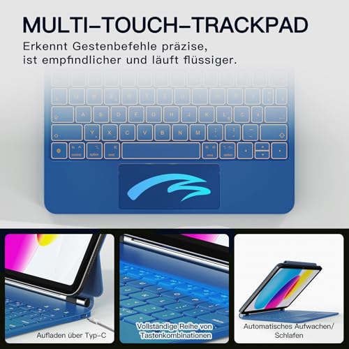 RAYMCRAFT for iPad (A16) 11th 2025/10th Generation Case with Keyboard, Magic Keyboard for iPad 10.9 Inch 2022, 11-Colour Backlight, Multi-Touch Trackpad, Magnetic Stand, Pen Holder, Steel Blue
