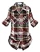 Match Womens Button Down Flannel Plaid Shirts roll up Long Sleeve Shackets Business Blouse Top (Large, Checks#4)