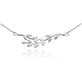 Polished 925 Sterling Silver Double Olive Branch Pendant Necklace