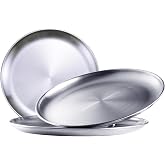 ICSTM Stainless Steel Plates,3Pcs 8Inchs Dinner Dishes Plates Camping Plate | Stainless Steel Plate wiht BPA Free Unbreakable for Snack Candy Pizza Fruit Camping Reusable Dishwasher Safe (3, 8 inches)