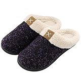 ULTRAIDEAS Women's Cozy Memory Foam Slippers Fuzzy Wool-Like Plush Fleece Lined House Shoes w/Indoor, Outdoor Anti-Skid Rubber Sole (5-6, Purple)
