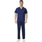 MEIMEI MOILADY Soft Knit Stretch Scrubs Set for Men&Women Medical Uniform Top and Pant-Static free V-Neck 5/7 pockets