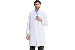 Men's Women's White Lab Coat Unisex Scientist School Workwear Long Sleeve Adult Lab Coat Uniform