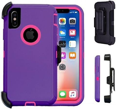 iPhone X Case, VPROPTION iPhone X Belt Clip Case Rugged Armor Tough Protection with Kickstand &amp; Holster [Dust-Proof] [Shockproof]（No screen protector ) (Purple and Hot Pink)